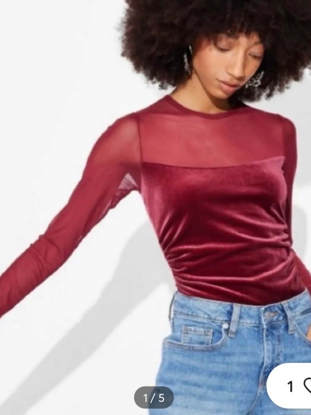 NWT Wild Fable Burgundy Mesh & Velvet Long Sleeve Top - Size XS